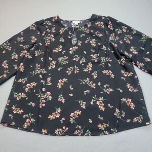 J.Crew Floral Blouse Black Long Sleeve Keyhole Neck Women's Small Boho‎ Top